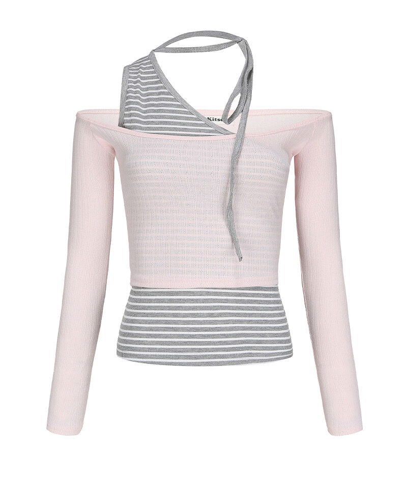 V領拼接分層長袖上衣套裝