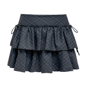 벨라 체크 프릴 레이어드 스커트