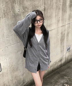 寬鬆V領針織開衫外套