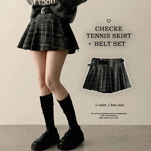 웨프 플리츠 체크 미니스커트 (1color)