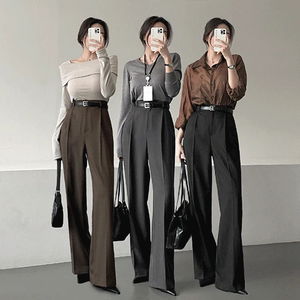 가나다란 퍼글리 3단 기장 히든버클 하이웨스트 핀턱 와이드 슬랙스 4color