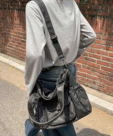 復古真皮大型肩背包