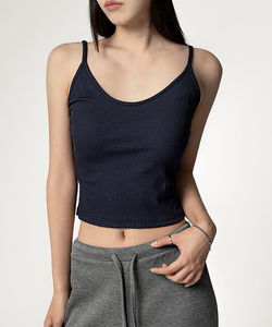 Becca Basic Ribbed Cropped Strap Sleeveless Top (Built-In Cups)