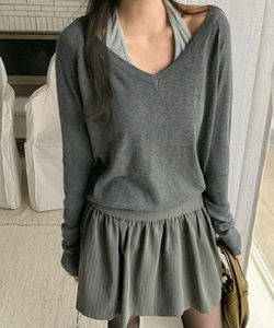 솔리트 양면 딥브이넥 레글런 긴팔 울 니트 -6color