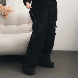 미츠카 사이드 리본 도트 와이드 팬츠