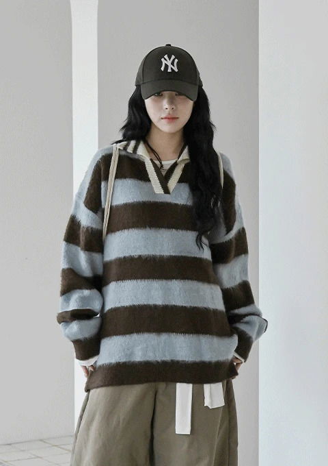 코시하 스트라이프 카라니트