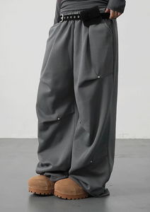 Clan Eyelet Rivet Fleece-lined Wide Pants