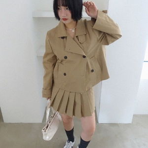 LIST HIGH NECK DOUBLE TRENCH SHORT COAT (3COLORS)