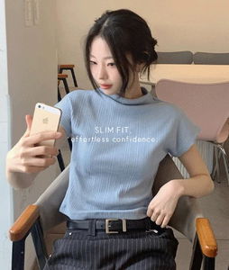 褶皺圓領短袖T恤