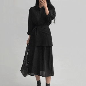 샤이랩롱셔츠원피스 -원피스+랩set/2color
