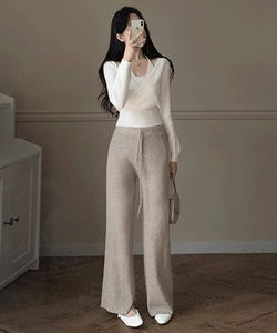 羅伊鬆緊直筒針織長褲