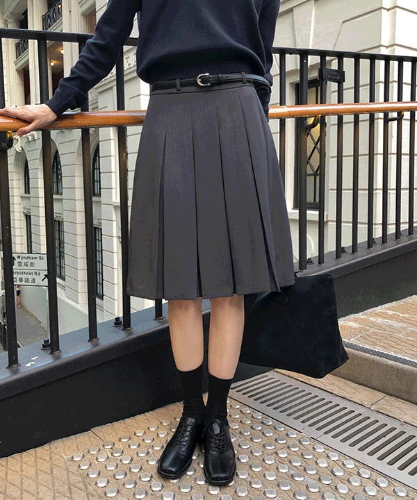 Corvette Pleated Midi Skirt and Belt Set - 2 Colors