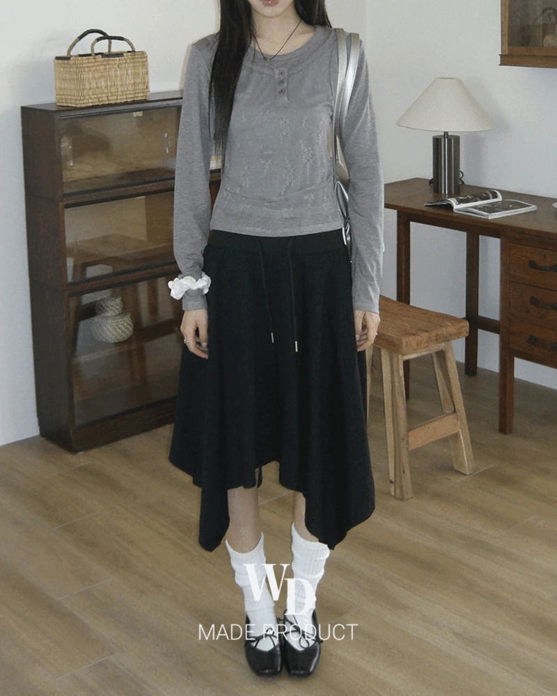 Dilly Juri Color Blocking Uneven A-Line Layered Midi Skirt