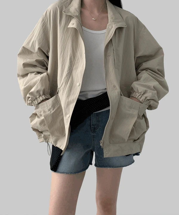 Moments High Neck Nylon Blue Jacket Jacket