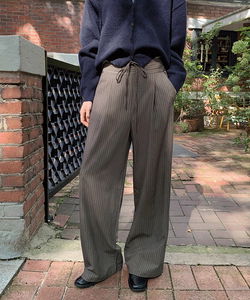 Onday String Stripe Pintuck Wide Slacks - 2 colors