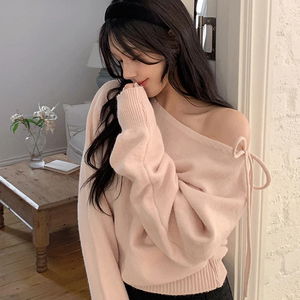 Moburn Tie Ribbon Boat Neck Fall Knitwear
