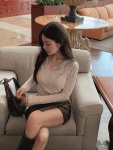 포어 쉬폰 카라 레이어드 골지 긴팔 티셔츠 (3color)