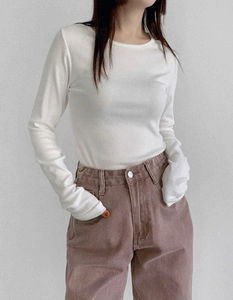 基本款羅紋圓領長袖T恤