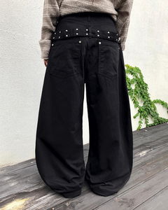 케리 스터드 스트랩 벌룬핏 코튼 롱 팬츠