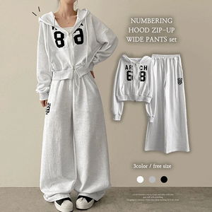프크 넘버링 후드집업 와이드팬츠 셋업 세트 (3color)