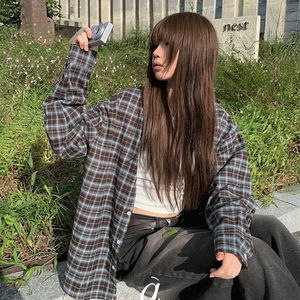 미뉴 피치기모 체크 오버핏 긴팔 셔츠