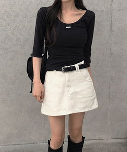 ゴンダ7分丈ペンダントアンゴララウンドネックスリムTシャツ