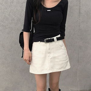곤다 7부 펜던트 앙고라 라운드넥 슬림 티