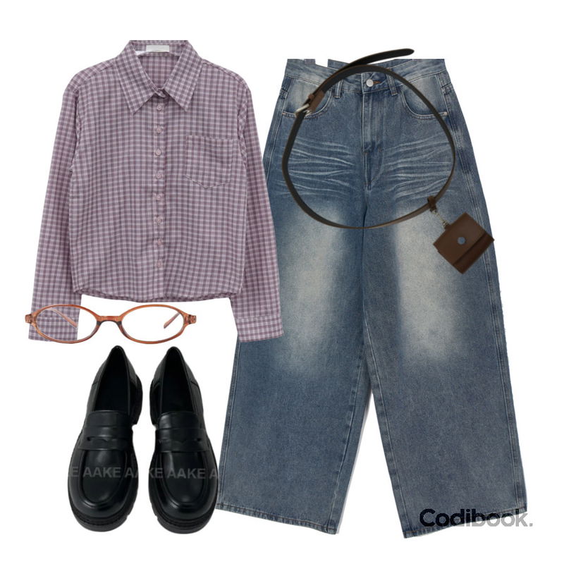 porterna 마티 너드 글라스,DUGGY 미뉴엣 팟 벨트 (3color) *블랙 당일 발송 가능,AAKE DAILY LOAFER (black(glossy) / black(matte))등을 매치한 코디