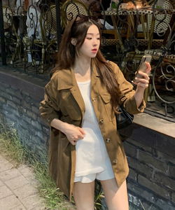 麂皮質感寬鬆翻領口袋夾克