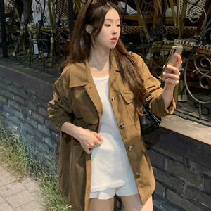 Suede oversized shirt jacket with collar pockets and Loose-fit Jacket