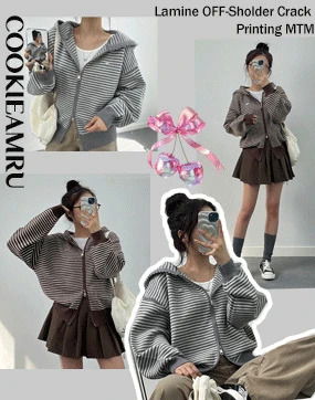 애니 스트라이프 후드집업 점퍼