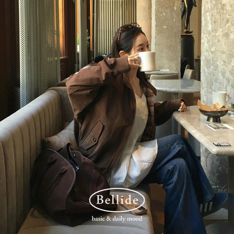 마일 반하이 체크 배색 블루종