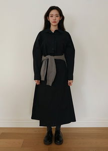 休閒綁帶襯衫式連身洋裝