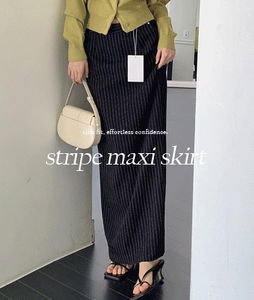 코즈믹skirt (하비추천스트라이프롱sk,뒷트임,h라인스커트,하객룩,출근룩)