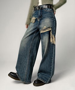 언님츠 데미지 지브라 포켓 세미 와이드 데님 팬츠 DISTRESSED ZEBRA POCKET SEMI-WIDE DENIM PANTS