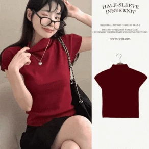 뉴번 반목 반팔 이너 니트