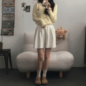테디 A라인 핀턱 니트 반바지