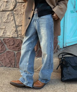 基本款寬鬆長版牛仔褲