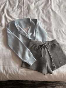 休閒厚針織鬆緊綁帶短褲