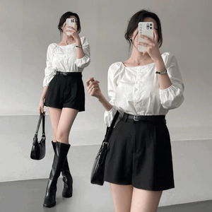 가나다란 히데이 히든버클 하이웨스트 핀턱 슬랙스 숏 팬츠 4color