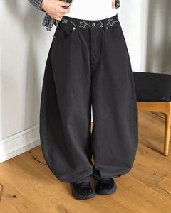 Jenna Star Cubic Pocket Balloon Fit Cotton Long Pants