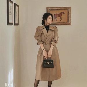렌트 카라넥 버튼 포켓 허리벨트 벨트 트임 안감 간절기 트렌치 롱 코트