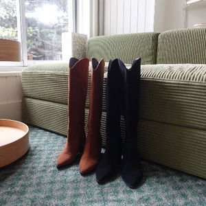 SUEDE WESTERN LONG BOOTS (2COLORS)