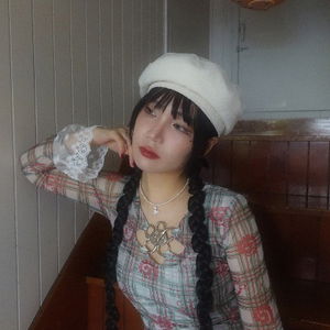 CHIFFON LAYERED TWEED BERET (WHITE, BLACK 2COLORS)