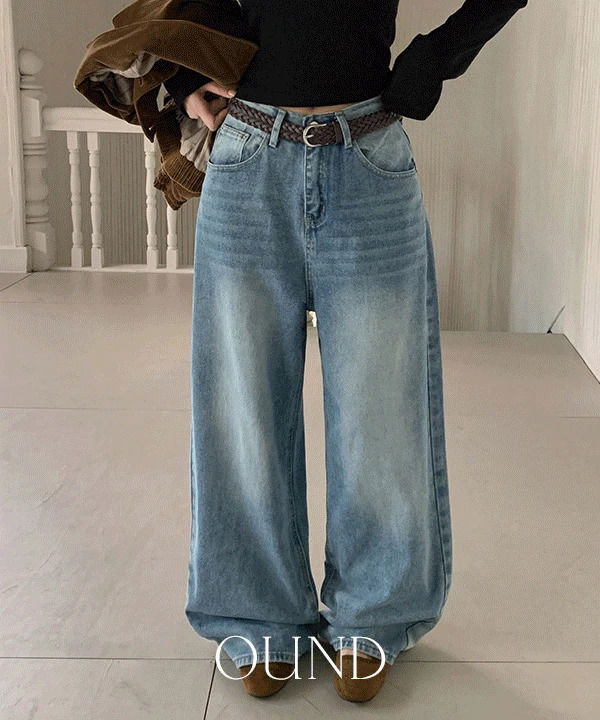 ミンツハイライティングウォッシュワイドデニムパンツ