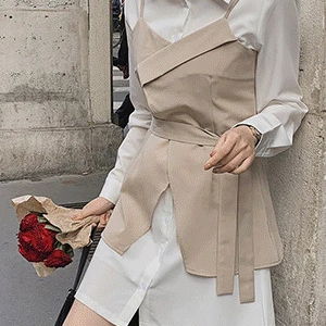 퓨리드링 셔츠 원피스 랩스타일 스트랩 뷔스티에 세트 (끈조절)