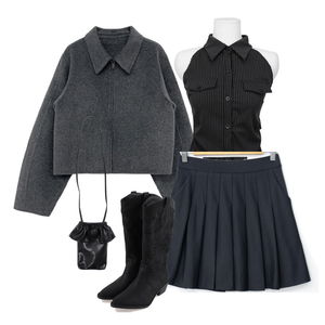 coat,sleeveless,skirt 코디