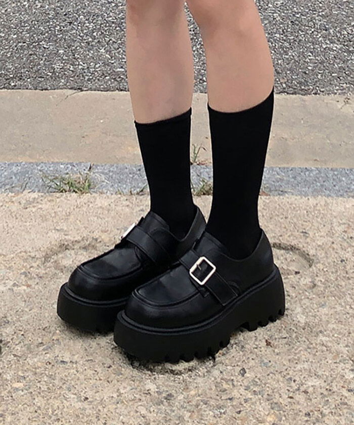 絨面皮革厚底樂福鞋