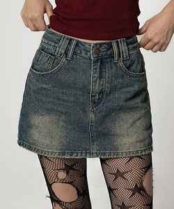 VINTAGE Faded DENIM MINI SKIRT