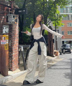 Let's Cargo Pintuck Long Wide Banding Pants